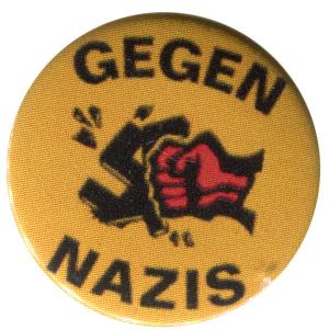 25mm Magnet-Button: Gegen Nazis - gelb