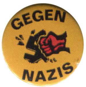 50mm Magnet-Button: Gegen Nazis - gelb