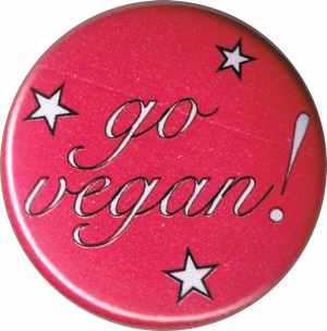50mm Button: Go Vegan! pink stars