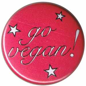 37mm Button: Go Vegan! pink stars