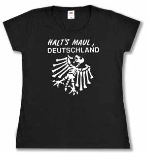 tailliertes T-Shirt: Halt's Maul Deutschland (weiß)