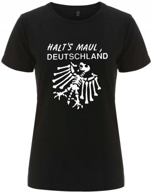 tailliertes Fairtrade T-Shirt: Halt's Maul Deutschland (weiß)