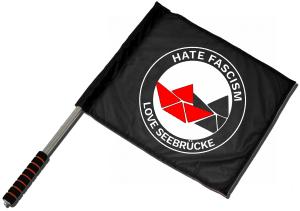 Fahne / Flagge (ca. 40x35cm): Hate Fascism - Love Seebrücke