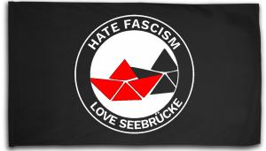 Fahne / Flagge (ca. 150x100cm): Hate Fascism - Love Seebrücke