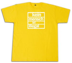 Fairtrade T-Shirt: Kein Mensch ist Illegal (weiß/gelb)
