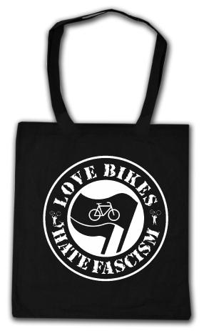 Baumwoll-Tragetasche: Love Bikes Hate Fascism