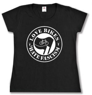 tailliertes T-Shirt: Love Bikes Hate Fascism