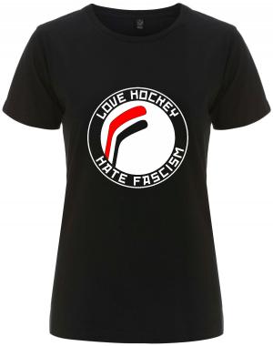 tailliertes Fairtrade T-Shirt: Love Hockey Hate Fascism