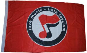 Fahne / Flagge (ca. 150x100cm): love music - hate fascism (Noten)