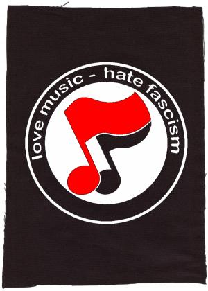 Rückenaufnäher: love music - hate fascism (Noten)