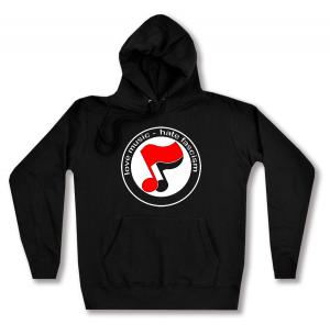 taillierter Kapuzen-Pullover: love music - hate fascism (Noten)