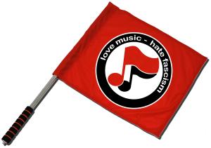 Fahne / Flagge (ca. 40x35cm): love music - hate fascism (Noten)