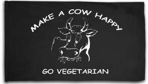 Fahne / Flagge (ca. 150x100cm): Make a Cow happy - Go Vegetarian