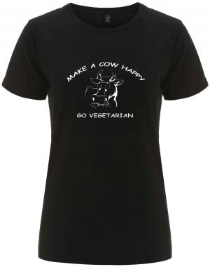 tailliertes Fairtrade T-Shirt: Make a Cow happy - Go Vegetarian