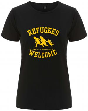 tailliertes Fairtrade T-Shirt: Refugees welcome