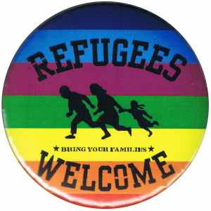 37mm Button: Refugees welcome (bunt)