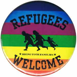 37mm Magnet-Button: Refugees welcome (bunt)