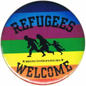 50mm Magnet-Button: Refugees welcome (bunt)