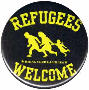 37mm Button: Refugees welcome (gelb/schwarz)