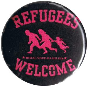 25mm Button: Refugees welcome (pink)