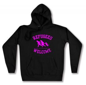 taillierter Kapuzen-Pullover: Refugees welcome (pink)