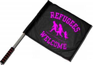 Fahne / Flagge (ca. 40x35cm): Refugees welcome (pink)