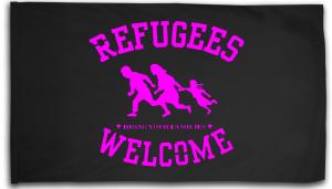 Fahne / Flagge (ca. 150x100cm): Refugees welcome (pink)