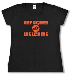 tailliertes T-Shirt: Refugees welcome (Quer)