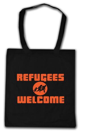 Baumwoll-Tragetasche: Refugees welcome (Quer)