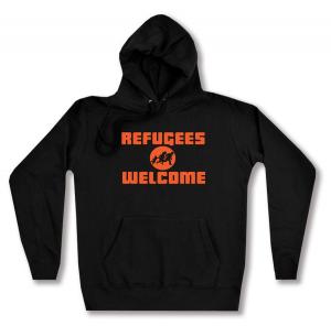 taillierter Kapuzen-Pullover: Refugees welcome (Quer)