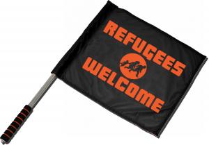 Fahne / Flagge (ca. 40x35cm): Refugees welcome (Quer)