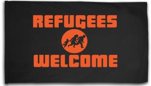 Fahne / Flagge (ca. 150x100cm): Refugees welcome (Quer)