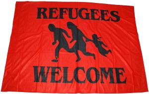 Fahne / Flagge (ca. 150x100cm): Refugees welcome (rot)