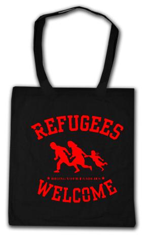 Baumwoll-Tragetasche: Refugees welcome (rot)