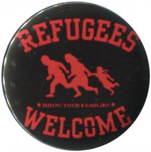 25mm Magnet-Button: Refugees welcome (rot)