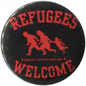 37mm Magnet-Button: Refugees welcome (rot)