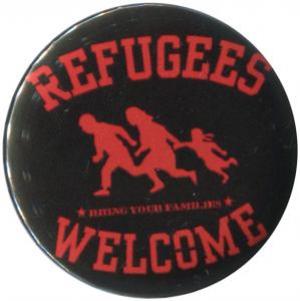 50mm Magnet-Button: Refugees welcome (rot)