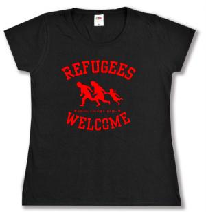 tailliertes T-Shirt: Refugees welcome (rot)