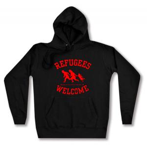 taillierter Kapuzen-Pullover: Refugees welcome (rot)