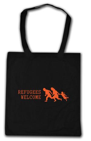 Baumwoll-Tragetasche: Refugees welcome (running family)