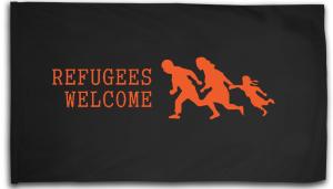Fahne / Flagge (ca. 150x100cm): Refugees welcome (running family)