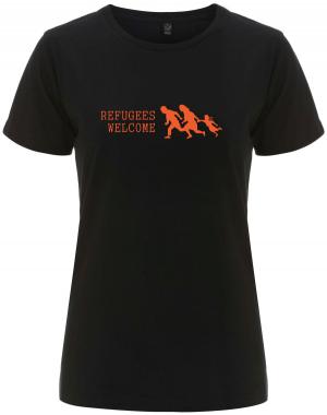 tailliertes Fairtrade T-Shirt: Refugees welcome (running family)
