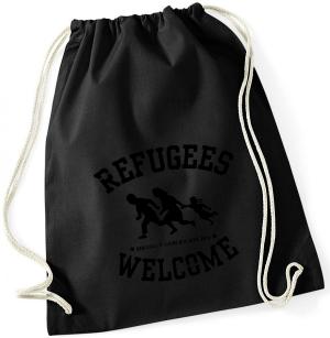 Sportbeutel: Refugees welcome (schwarz)