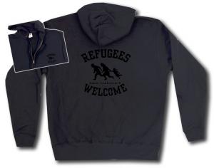 Kapuzen-Jacke: Refugees welcome (schwarz)