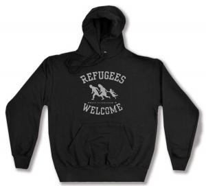 Kapuzen-Pullover: Refugees welcome (schwarz/grauer Druck)
