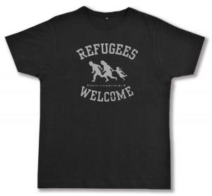 Fairtrade T-Shirt: Refugees welcome (schwarz/grauer Druck)