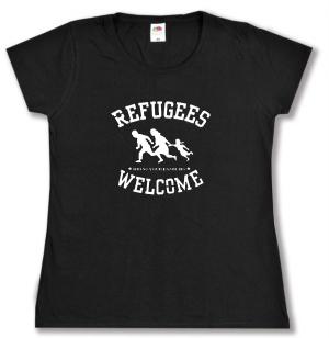 tailliertes T-Shirt: Refugees welcome (weiß)