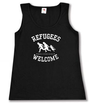 tailliertes Tanktop: Refugees welcome (weiß)