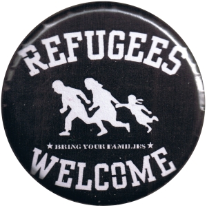 37mm Magnet-Button: refugees welcome (weiß)