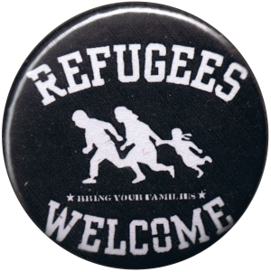 25mm Magnet-Button: refugees welcome (weiß)